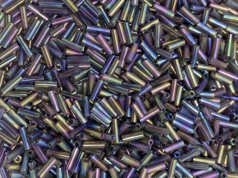 Golden Leaf Czech Bugle Beads 40 gr / 1.4 oz Glass Tube Size #3 7mm (Eggplant/Black Iridescent) - Image 1